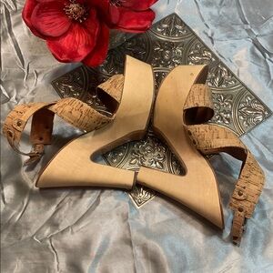 🌹J.LITVACK • Cork Platform Wood Bottom Fashionable HEELED Sandals